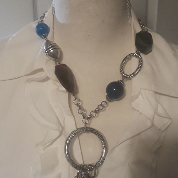 Beaded Silver Leaf Pendant Statement Necklace - Picture 3 of 10